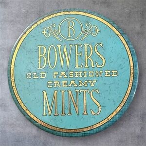 Vintage Bowers Old Fashioned Creamy Mints Lidded Teal Tin